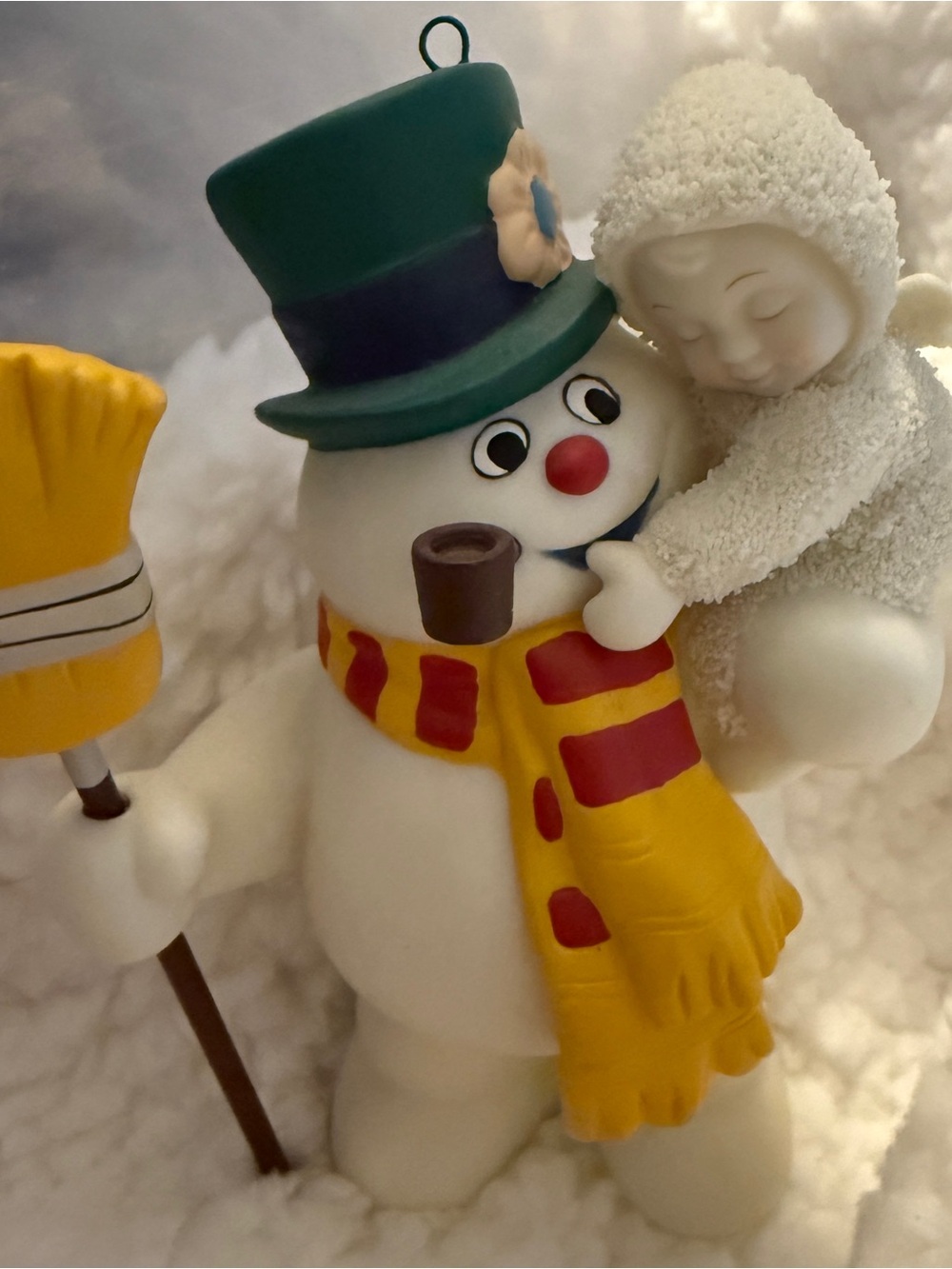 Department 56 White Snowman with Green Top Hat and Yellow Scarf